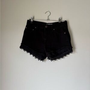 Free People Black Crochet Lace Trim Shorts